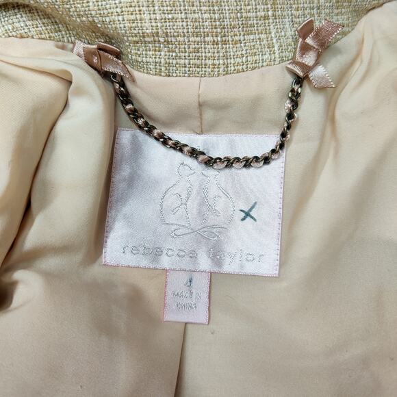 Rebecca Taylor Tweed Cropped Beaded Jeweled Blazer Beige 4 Preppy Old Money - Picture 7 of 13